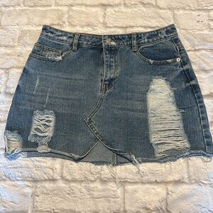 ÉTophe Studios Women's Blue Mini Distressed Jean Skirt Size M